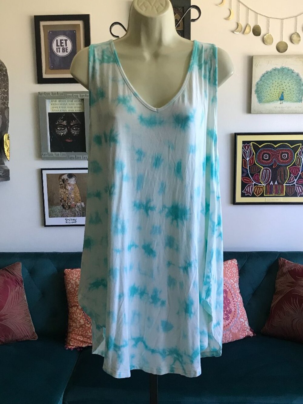 TORRID size 3 Aqua Blue & White Tie Dye Sleeveless Super Soft Knits Tank Top